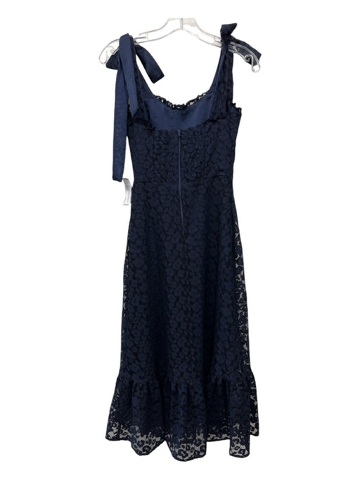 Koch Size XS Navy Polyester Tie Straps Lace Overlay Ruffle Back Zip Dress Navy / XS