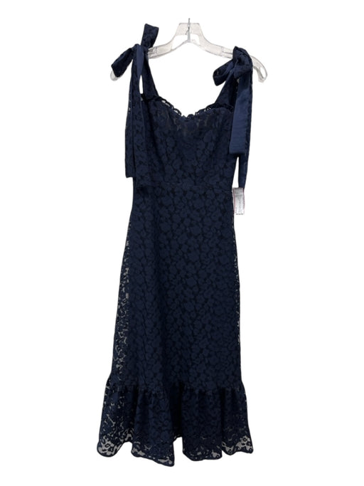 Koch Size XS Navy Polyester Tie Straps Lace Overlay Ruffle Back Zip Dress Navy / XS