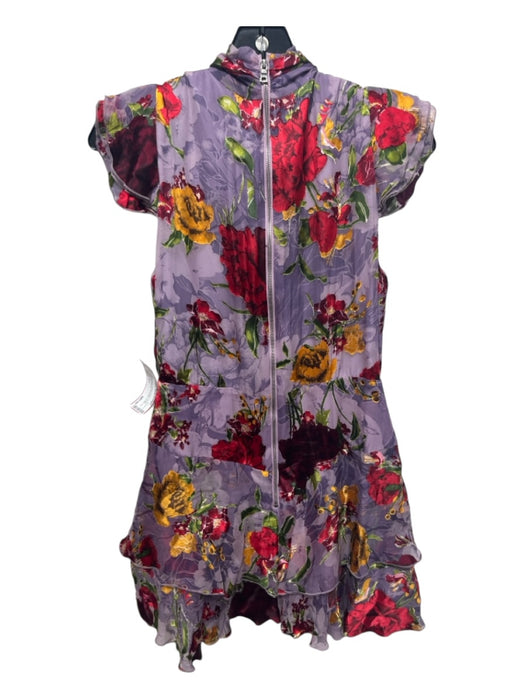 Alice + Olivia Size 2 Purple & Multi Viscose Blend Floral 1/2 Button Dress Purple & Multi / 2