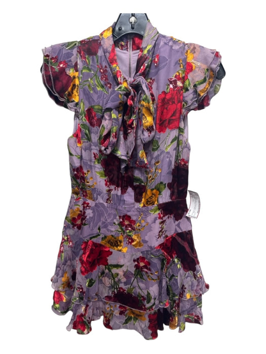 Alice + Olivia Size 2 Purple & Multi Viscose Blend Floral 1/2 Button Dress Purple & Multi / 2