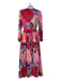 Valentino Size M Pink Blue & Multi Silk Floral Long Sleeve Midi Dress Pink Blue & Multi / M