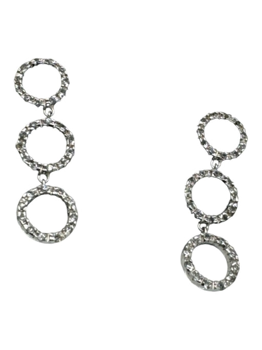 Silver 925 Sterling Silver dangle Diamond Face 3 Circles Post Back Earrings Silver