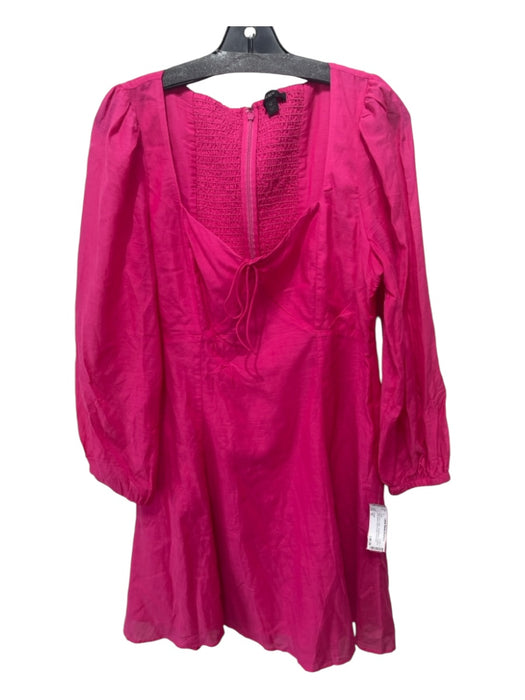 J Crew Size 12 Bright Pink Cotton Sweetheart Neckline Long Sleeve Dress Bright Pink / 12