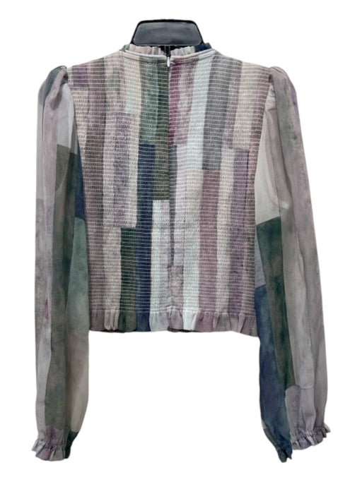 Wilfred Size L Gray, Purple, Green Polyester Abstract Sheer Long Sleeve Top Gray, Purple, Green / L