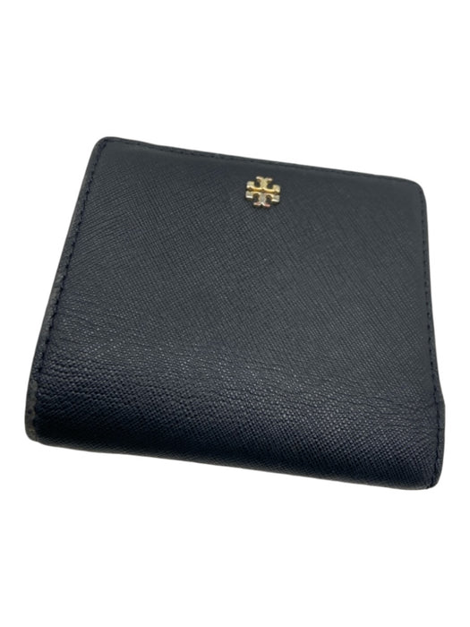 Tory Burch Black Saffiano Leather Gold hardware Logo Zip closure Fold Wallets Black