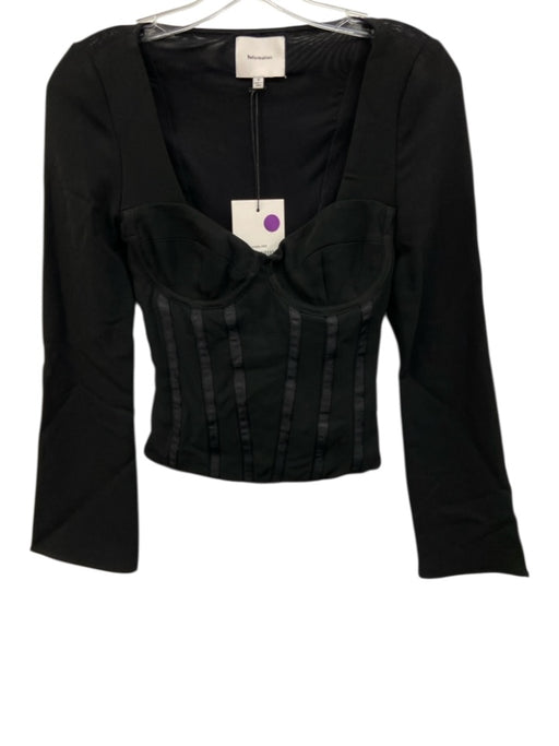 Reformation Size 0 Black Acetate & Polyester Long Sleeve Square Neck Mesh Top Black / 0