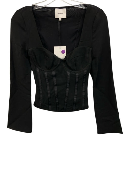 Reformation Size 0 Black Acetate & Polyester Long Sleeve Square Neck Mesh Top Black / 0