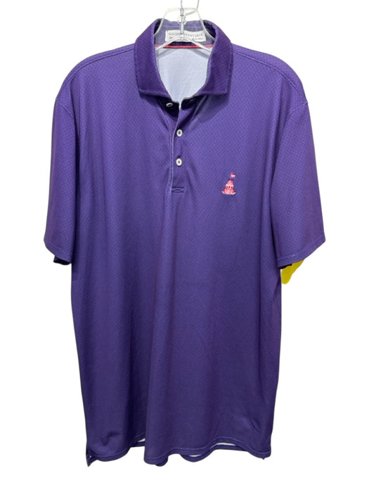 Holderness & Bourne Size L Purple & Red Print Polyester Embroidered Short Sleeve Purple & Red Print / L