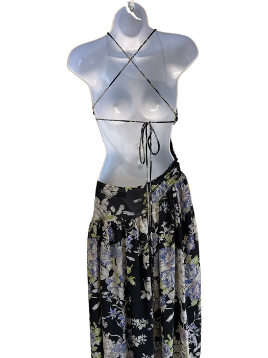 ASTR The Label Size XS Black, Blue, Green Polyester Tie Back Floral Midi Dress Black, Blue, Green / XS