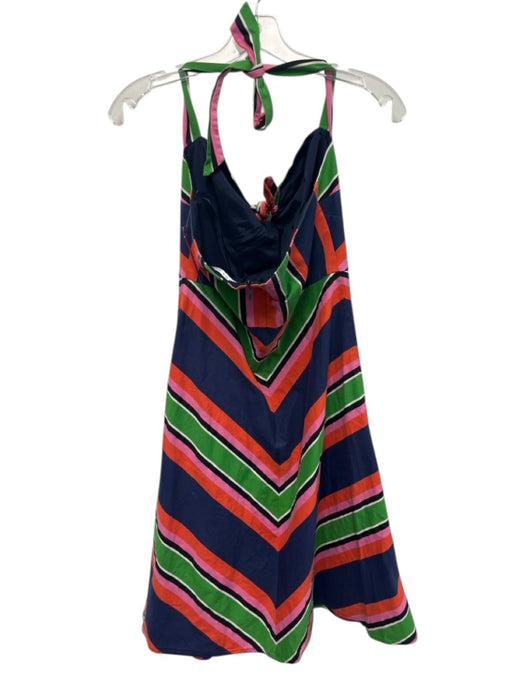 Trina Turk Size S Blue, Orange, Multi Cotton Stripe Fit & Flare Halter Dress Blue, Orange, Multi / S
