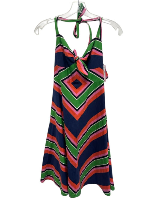Trina Turk Size S Blue, Orange, Multi Cotton Stripe Fit & Flare Halter Dress Blue, Orange, Multi / S