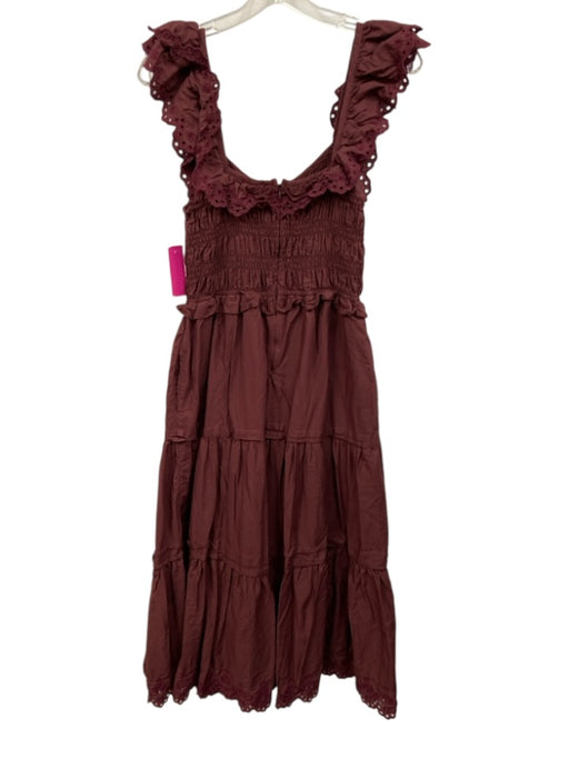 Madewell Size 2 Burgundy Cotton Shirred Eyelet Trim Midi Dress Burgundy / 2