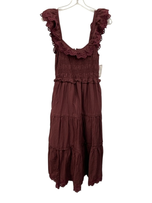 Madewell Size 2 Burgundy Cotton Shirred Eyelet Trim Midi Dress Burgundy / 2