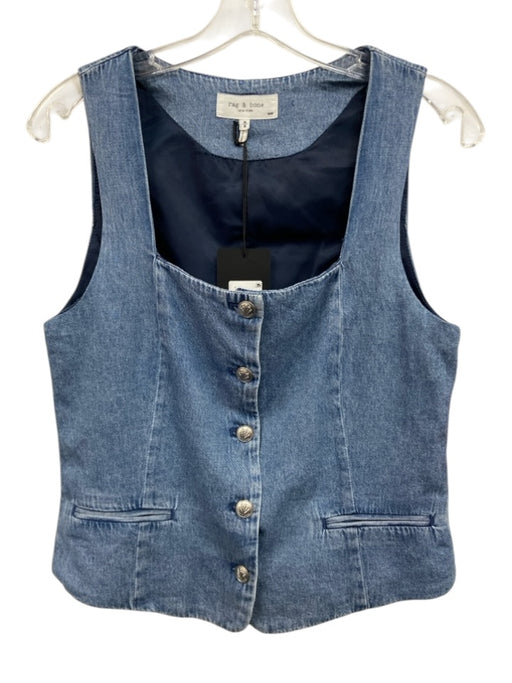 Rag & Bone Size M Blue Cotton Square Neck Denim Print Sleeveless Top Blue / M