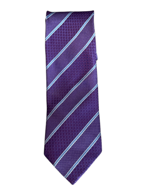 Canali Purple & Blue Print Silk Striped Men's Tie Purple & Blue Print