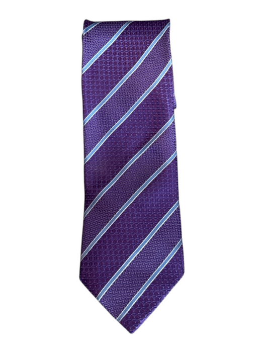 Canali Purple & Blue Print Silk Striped Men's Tie Purple & Blue Print