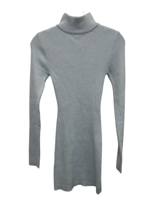 Frankies Bikinis Size S Light Blue Acrylic & Polyester Mock Neck Rib Knit Dress Light Blue / S