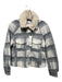 Zara Size S White & Gray Print Polyester Plaid Fleece Faux Fur Collar Jacket White & Gray Print / S