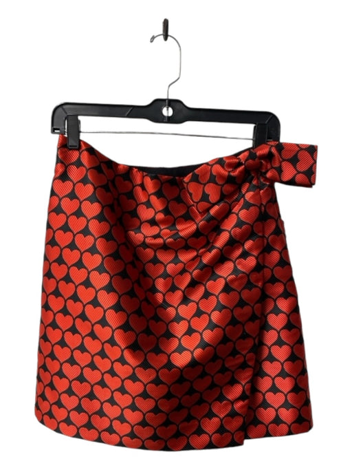 J Crew Size 4 Black & Red Polyester Heart Print Bow Detail Side Zip Skirt Black & Red / 4