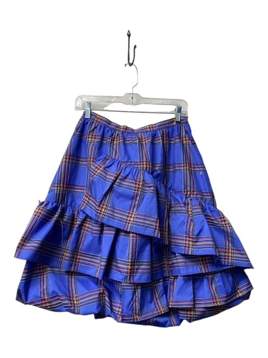 Maeve Size 6 Purple & Multi Polyester Plaid Ruffle Knee Length Side Zip Skirt Purple & Multi / 6