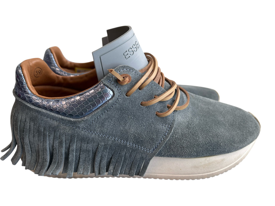 ESSE Studios Shoe Size 39 Blue Gray Manmade Material Suede Fringe Detail Shoes Blue Gray / 39