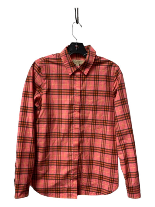 Burberry Size 6 Pink, Green, Red Cotton Collared Button Down Long Sleeve Top Pink, Green, Red / 6