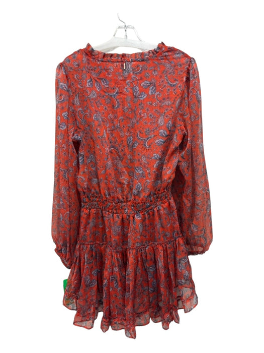 Misa Size S Red & Blue Polyester Long Sleeve Floral Paisley V Neck Mini Dress Red & Blue / S
