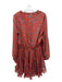 Misa Size S Red & Blue Polyester Long Sleeve Floral Paisley V Neck Mini Dress Red & Blue / S