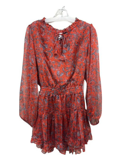 Misa Size S Red & Blue Polyester Long Sleeve Floral Paisley V Neck Mini Dress Red & Blue / S