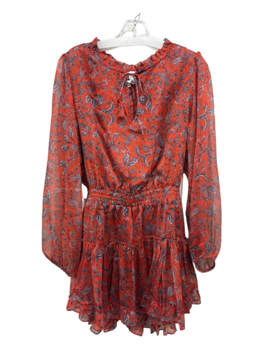 Misa Size S Red & Blue Polyester Long Sleeve Floral Paisley V Neck Mini Dress Red & Blue / S