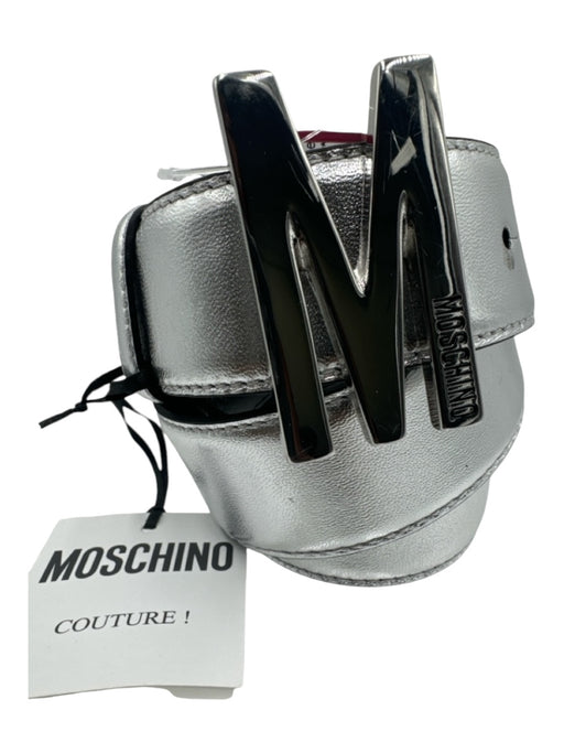 Moschino Silver Leather Logo Buckle Prong Close Belts Silver / 40