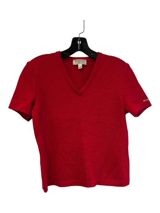 St John Sport Size P Red Knit V Neck Short Sleeve Top Red / P