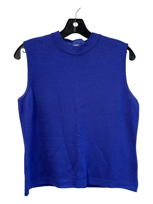 St John Size P Royal Blue Knit Crew Neck Sleeveless Shoulder Zip Shell Top Royal Blue / P