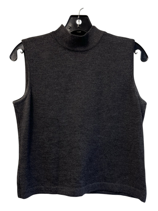 St John Size P Charcoal Knit Crew Neck Sleeveless Shoulder Zip Shell Top Charcoal / P