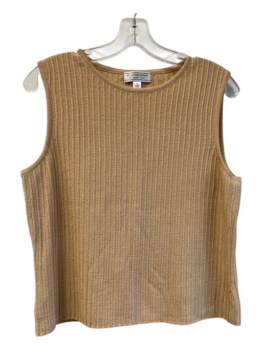 St John Sport Size Small Gold Wool Blend Ribbed Round Neck Sleeveless Top Gold / Small