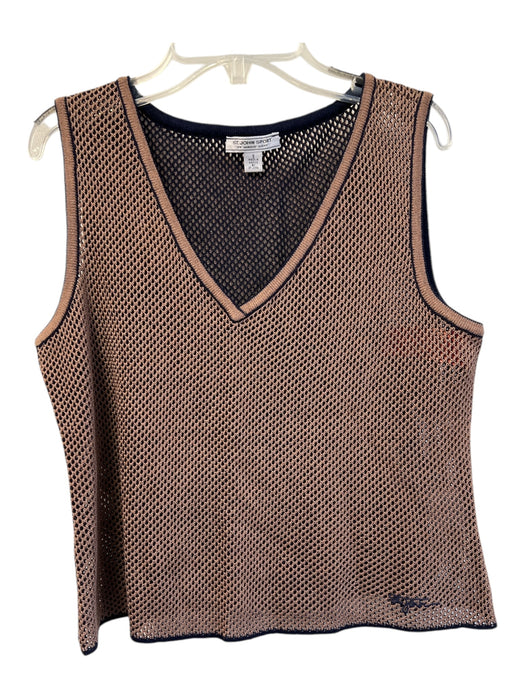 St John Sport Size Small Brown & Navy Wool & Rayon Sleeveless V Neck Waffle Top Brown & Navy / Small