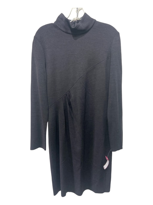 St John Size 10 Dark Gray Wool Blend Mock Neck Long Sleeve Below Knee Dress Dark Gray / 10