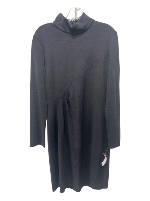 St John Size 10 Dark Gray Wool Blend Mock Neck Long Sleeve Below Knee Dress Dark Gray / 10