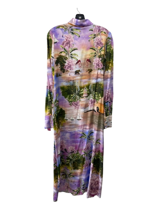 Cynthia Rowley Size L Purple, Pink, Green Silk Tropical Button Down Maxi Dress Purple, Pink, Green / L