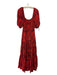 La Ligne Size M Red & Burgundy Silk Smocked Bodice Floral Long Sleeve Maxi Dress Red & Burgundy / M