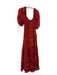 La Ligne Size M Red & Burgundy Silk Smocked Bodice Floral Long Sleeve Maxi Dress Red & Burgundy / M