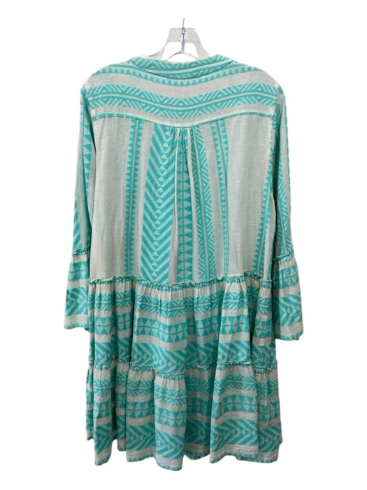 Devotion Twins Size S Aqua Blue & orange Cotton V Neck Long Sleeve Dress Aqua Blue & orange / S