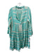 Devotion Twins Size S Aqua Blue & orange Cotton V Neck Long Sleeve Dress Aqua Blue & orange / S