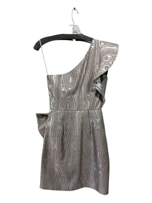 Saylor Size XS Silver & Taupe Polyester One Shoulder Marble Print Ruffle Dress Silver & Taupe / XS