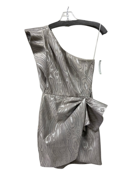 Saylor Size XS Silver & Taupe Polyester One Shoulder Marble Print Ruffle Dress Silver & Taupe / XS