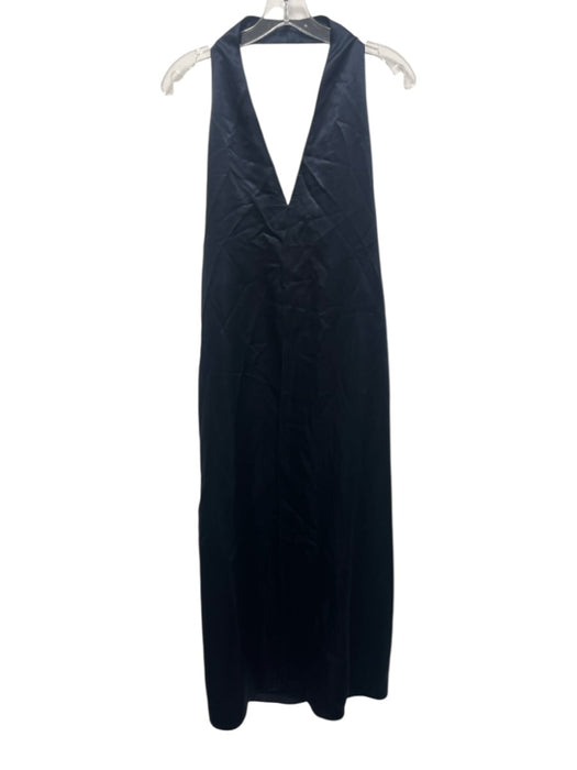 Zara Size Small Navy Blue Sleeveless Halter Neck Satin Midi Dress — Labels Resale Boutique