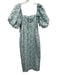 Hyacinth House Size XS Teal & White Cotton Short Puff Sleeve Floral boning Dress Teal & White / XS