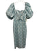 Hyacinth House Size XS Teal & White Cotton Short Puff Sleeve Floral boning Dress Teal & White / XS