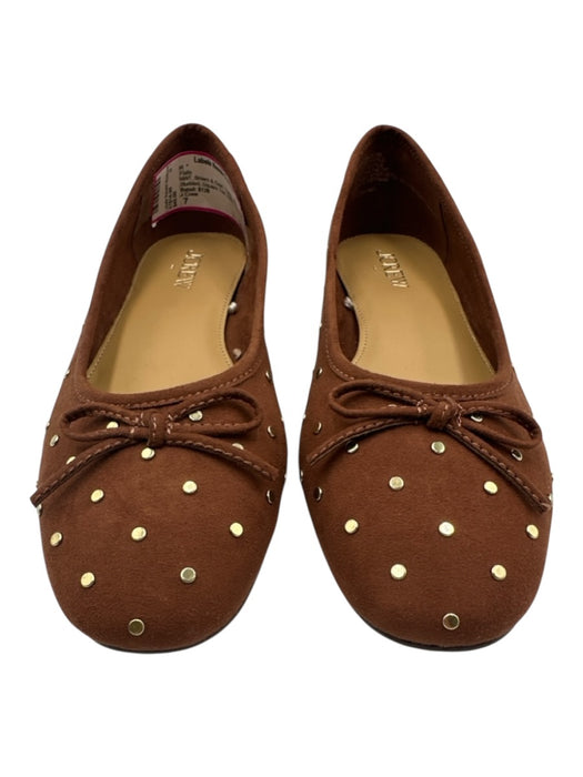 J Crew Shoe Size 7 Brown & Gold Textile Bow detail Studded Square Toe Flats Brown & Gold / 7