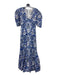 Anna Cate Size XS Blue & White Cotton Floral Paisley V Neck Short Sleeve Dress Blue & White / XS